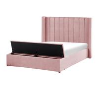 Beliani Bed With Storage Bench Velvet Noyers 140 X 200 Cm Eu Double Pink, Pink