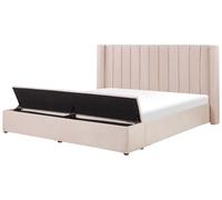 Bed with Storage Bench NOYERS Velvet Pastel Pink 180 x 200 cm (EU Super King)