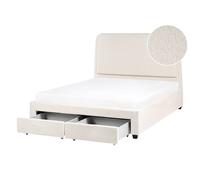 Bed with Storage Drawers Boucle SARDENT 140 x 200 cm (EU Double) Off-White