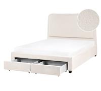 Beliani Bed With Storage Drawers Sardent Boucle Off-White 140 X 200 Cm (Eu Double)