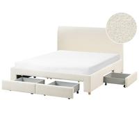 Beliani Bed With Storage Drawers Soutrin Boucle Off-White 160 X 200 Cm (Eu King Size)