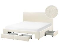 Beliani Bed with Storage Drawers Boucle SOUTRIN 180 x 200 cm (EU Super King) Off-White, White