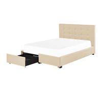Bed with Storage Drawers Fabric LA ROCHELLE 140 x 200 cm (EU Double) Beige