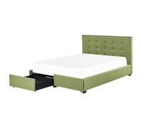 Beliani Bed With Storage Drawers Fabric La Rochelle 180 X 200 Cm (Eu Super King) Green