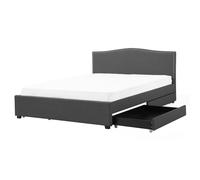 Beliani Bed With Storage Drawers Fabric Montpellier 160 X 200 Cm (Eu King Size) Dark Grey