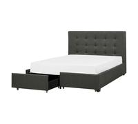 Beliani Bed With Storage Drawers Fabric La Rochelle 140 X 200 Cm (Eu Double) Dark Grey