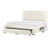 Beliani Bed With Storage Drawers Velvet Lievin 180 X 200 Cm (Eu Super King) Light Beige