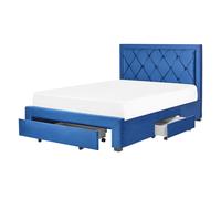 Bed with Storage Drawers Velvet LIEVIN 140 x 200 cm (EU Double) Navy Blue