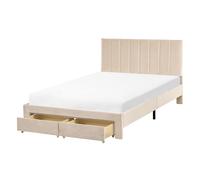 Beliani Bed with Storage Drawers Velvet LONZAC 120 x 200 cm (EU Small Double) Beige