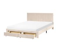 Beliani Bed With Storage Drawers Lonzac Velvet Beige 160 X 200 Cm (Eu King Size)