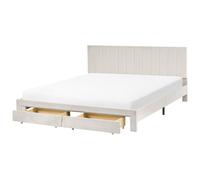 Beliani Bed With Storage Drawers Lonzac Velvet Off-White 180 X 200 Cm (Eu Super King)
