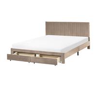 Beliani Bed with Storage Drawers Velvet LONZAC 160 x 200 cm (EU King Size) Taupe