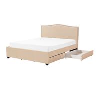 Bed with Storage Drawers MONTPELLIER Fabric Beige 180 x 200 cm (EU Super King)