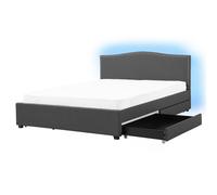 Beliani Bed With Storage Drawers Fabric Montpellier 160 X 200 Cm Eu King Size LED Grey, Grey