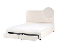 Bed with Storage Drawers SARDENT Boucle Off-White 180 x 200 cm (EU Super King)