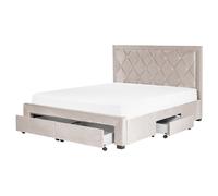 Beliani Bed with Storage Drawers Velvet LIEVIN 160 x 200 cm (EU King Size) Beige