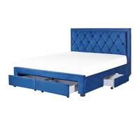 Bed with Storage Drawers Velvet LIEVIN 180 x 200 cm (EU Super King) Navy Blue