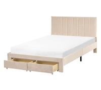 Bed with Storage Drawers LONZAC Velvet Beige 120 x 200 cm (EU Small Double)