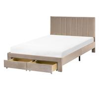 Bed with Storage Drawers LONZAC Velvet Taupe 120 x 200 cm (EU Small Double)