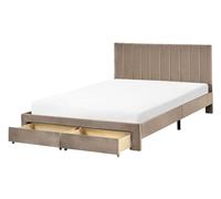 Bed with Storage Drawers LONZAC Velvet Taupe 140 x 200 cm (EU Double)