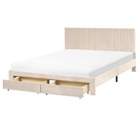 Bed with Storage Drawers Velvet LONZAC 160 x 200 cm (EU King Size) Beige
