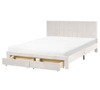 Bed with Storage Drawers Velvet LONZAC 160 x 200 cm (EU King Size) Off-White