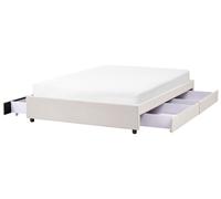 Bed with Storage Drawers without Headboard PRADES Fabric Light Beige 140 x 200 cm (EU Double)