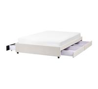 Bed with Storage Drawers without Headboard Fabric PRADES 140 x 200 cm (EU Double) Light Beige