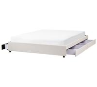 Beliani Bed With Storage Drawers Without Headboard Prades Fabric Light Beige 180 X 200 Cm (Eu Super King)