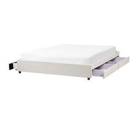 Beliani Bed with Storage Drawers without Headboard Fabric PRADES 180 x 200 cm (EU Super King) Light Beige