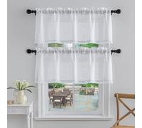 Beda Home Tassel Linen Textured Swag Valances for Farmhouses’ Kitchen; Light Filtering Rustic Short Swag Topper for Small Windows Bedroom Privacy Added Rod Pocket Design, White, 52 x18 inch, 1 Pair