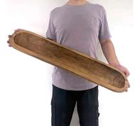 BEDAZE Wooden Dough Bowls Decorative，Rustic Bread Long Bowls Decor Wood Tray, Hand Carved for Table Centerpiece Decor, Home Decor(30 * 6 * 2 inch Brown)