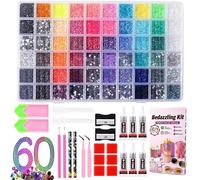 Bedazzling Kit 48000Pcs 60 Colors Resin Jelly Rhinestones, Multicolor 3mm Flatback Gems for Diamond Art, Bedazzler Kit with 6Pcs 10ml B7000 Jewelry Glue & Tools - Christmas Birthday Gifts for Women
