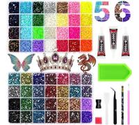 Bedazzling Kit 50000Pcs 56 Colors Resin Jelly Rhinestones | Multicolor 3mm Flatback Gems for Diamond Art, Bedazzler Kit with 3Pcs 10ml Jewelry Glue & Tools for DIY Crafts Clothes Shoes