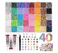 Bedazzling Kit with Glue, Comprehensive Bedazzler Kit for 3D Nail Art and Craft Decoration, 40 Grids with 32000 Rhinestones and 3 Bottles of 10ml Adhesive