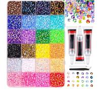 Bedazzling Kit with Glue, with 3mm 30000 Pcs Bedazzle Rhinestone, Flatback Gems for Crafting, Strong & Flexible & Waterproof, with 24 Storage Blocks, for Clothing Shoes Nail Book Diamond Art