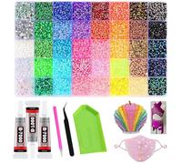 Bedazzlings Kit, 36000 Pcs Colorful DIY Resin Rhinestone Kit, 2-3 mm Gems Bedazzled Kits with Glue and Pen for Diamond Art, Clothes, Crafting, Clothing (32000, 40 Color)