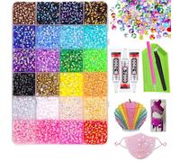 Bedazzlings Kit, 36000 Pcs Colorful DIY Resin Rhinestone Kit, 2-3 mm Gems Bedazzled Kits with Glue and Pen for Diamond Art, Clothes, Crafting, Clothing (24000, 24 Color A)