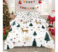 Bedbay Reindeer Chritmas Comforter Set King Size Christmas Tree Bedding Set Snowflakes Xmas Elks Holiday Quilt 4 Pieces Soft Lightweight Comforter Set for Boys Girls with 1 Cushion Cover
