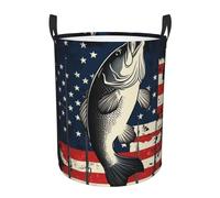 Bedbliss American Flag Bass Fish Print Laundry Basket For Storage Bins Gift Baskets Bedroom Clothes Hamper