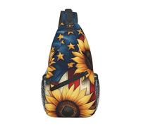 Bedbliss American Flag Sunflowers Print Sling Bag Crossbody Shoulder Backpack Chest Bags Gym Travel Hiking Casual Daypack