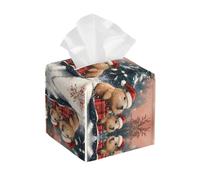 Bedbliss Christmas Capybaras Print Leather Tissue Box Holder Cover Square Organizer For Bedroom Dresser Night Stand Office Desk