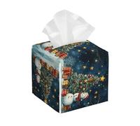 Bedbliss Christmas Print Leather Tissue Box Holder Cover Square Organizer For Bedroom Dresser Night Stand Office Desk