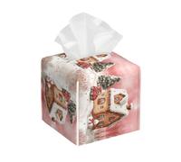 Bedbliss Christmas Print Leather Tissue Box Holder Cover Square Organizer For Bedroom Dresser Night Stand Office Desk