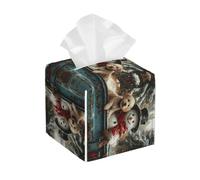 Bedbliss Christmas Print Leather Tissue Box Holder Cover Square Organizer For Bedroom Dresser Night Stand Office Desk