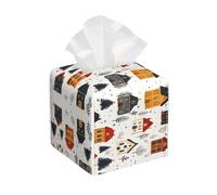 Bedbliss Christmas Print Leather Tissue Box Holder Cover Square Organizer For Bedroom Dresser Night Stand Office Desk