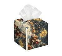 Bedbliss Christmas Print Leather Tissue Box Holder Cover Square Organizer For Bedroom Dresser Night Stand Office Desk