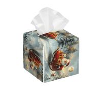 Bedbliss Christmas Print Leather Tissue Box Holder Cover Square Organizer For Bedroom Dresser Night Stand Office Desk