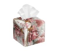 Bedbliss Christmas Print Leather Tissue Box Holder Cover Square Organizer For Bedroom Dresser Night Stand Office Desk