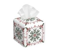 Bedbliss Christmas Snowflake Print Leather Tissue Box Holder Cover Square Organizer For Bedroom Dresser Night Stand Office Desk